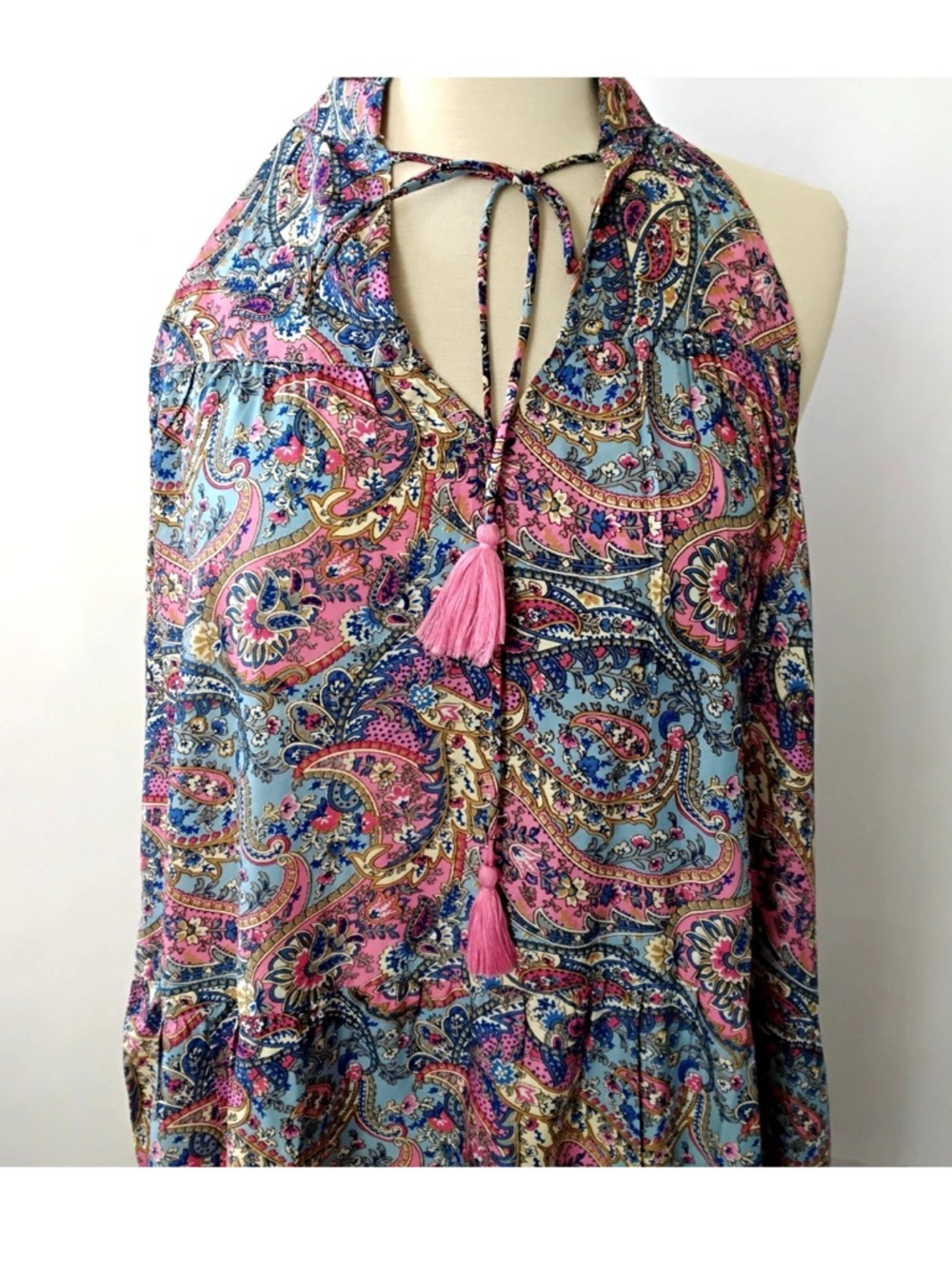💃NWT size Medium boutique brand, Boeme Pink and Blue Paisley maxi dress